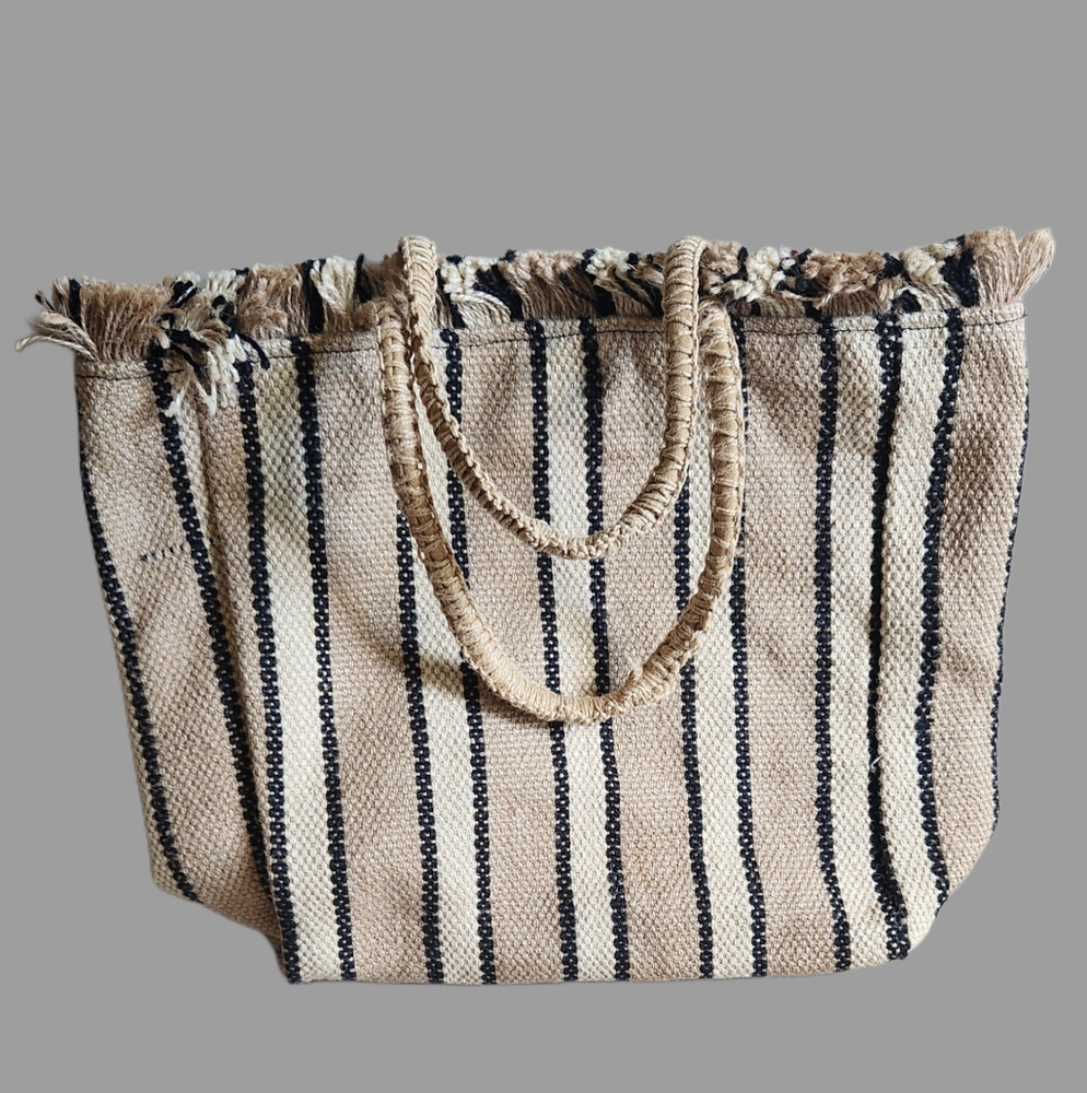 Magid‎ Large Jute Tan and Black Tote Bag